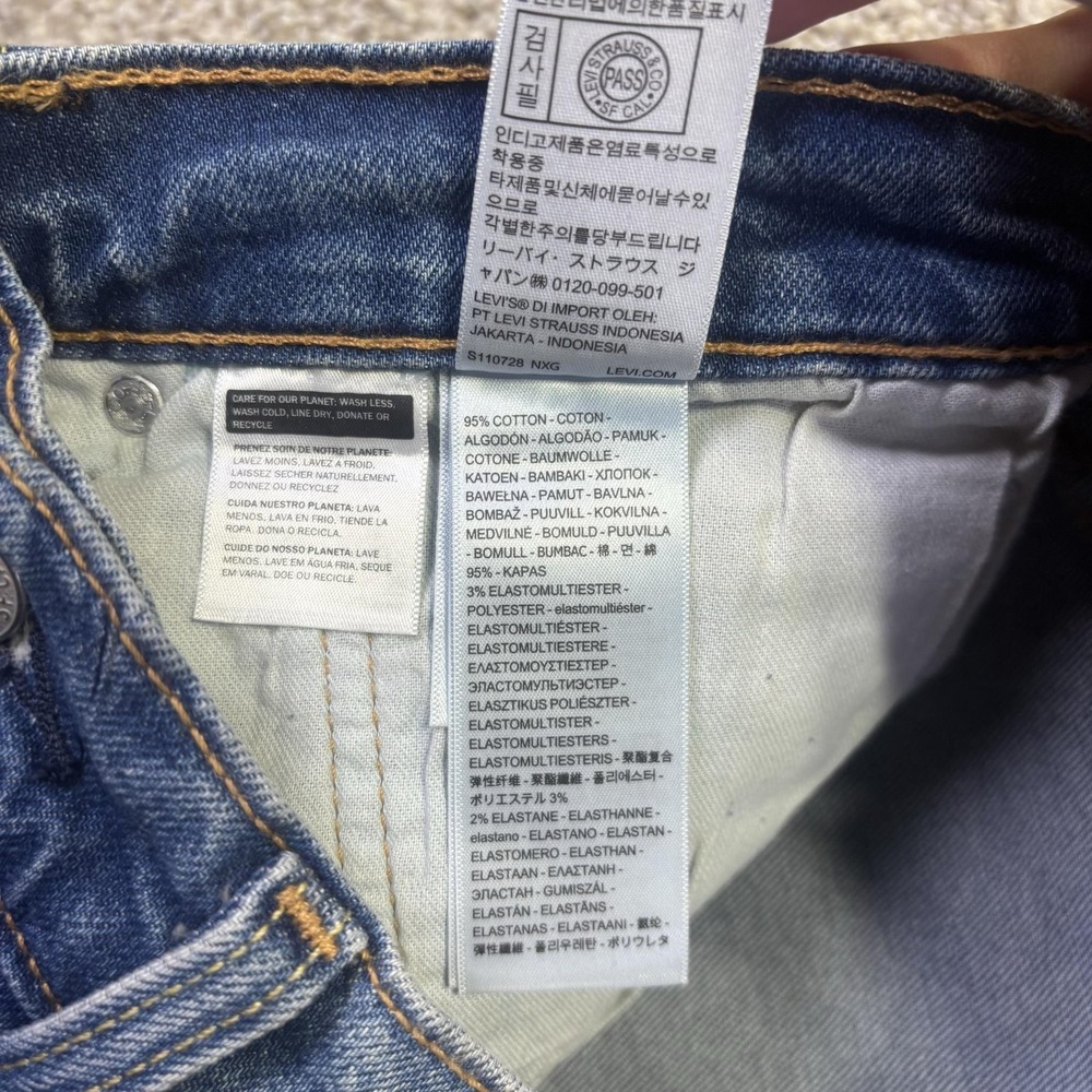 Levis 505 Jeans Mens 34x32 Blue Medium Wash Regular Straight Stretch Denim Pants - Picture 9 of 10